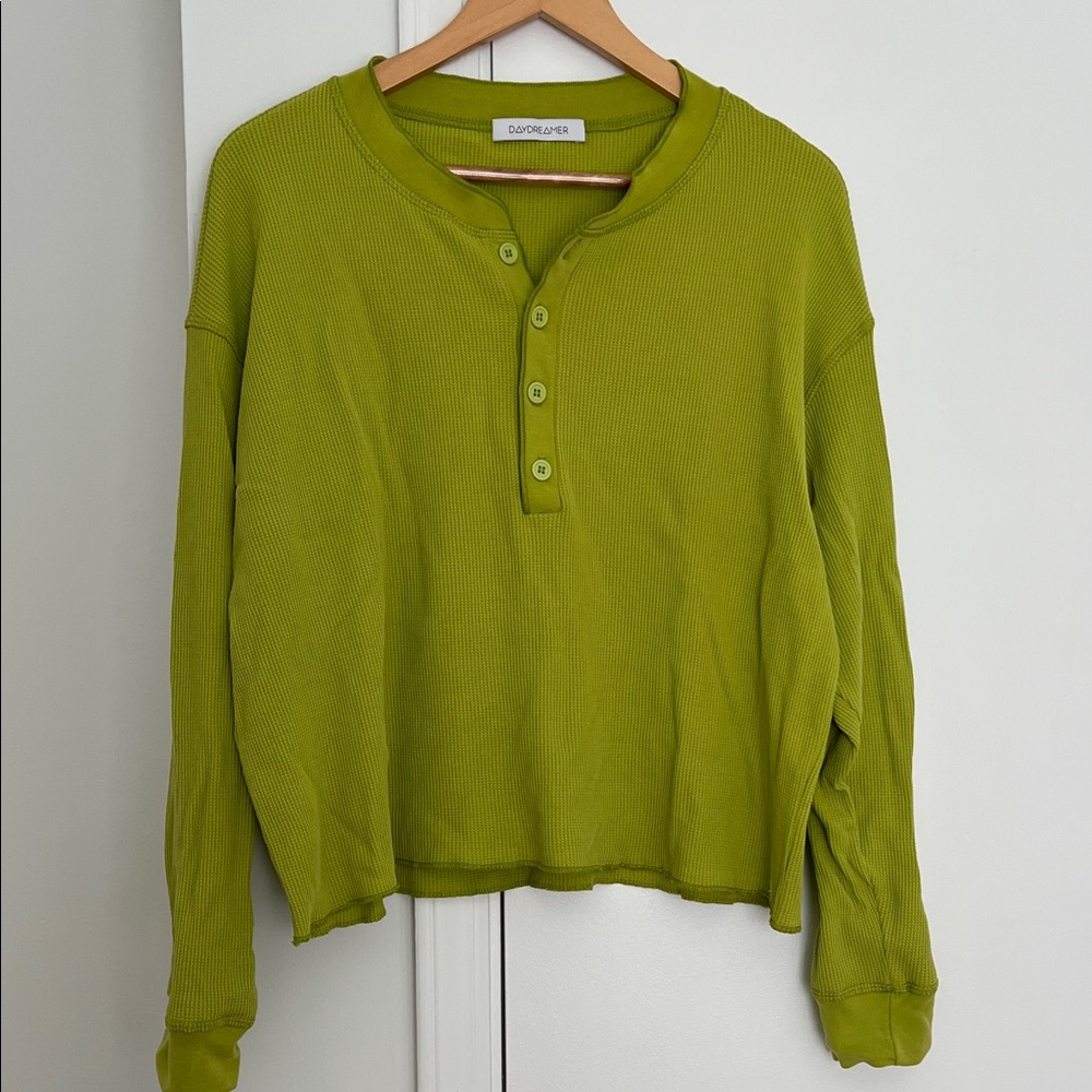 Daydreamer LA Chartreuse Green Long Sleeve Henley